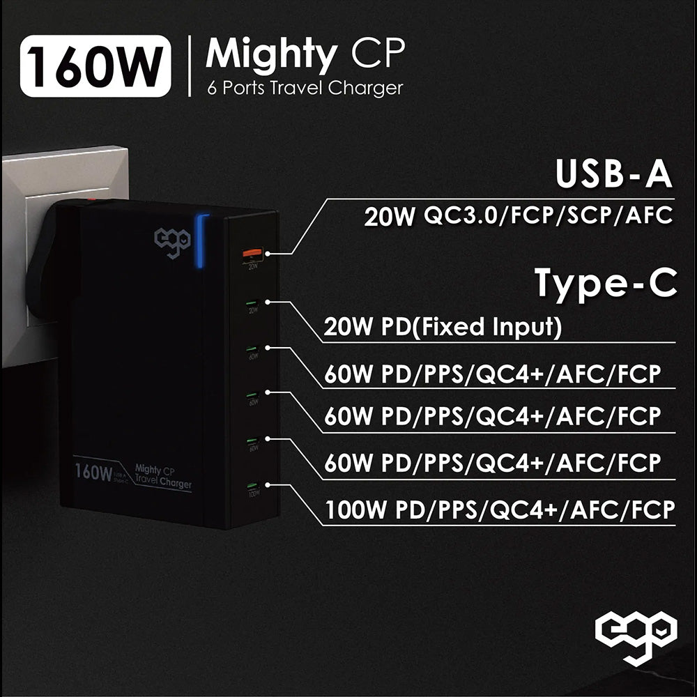 EGO 160W Mighty 6USB 旅行充電器(EGO-6U160)