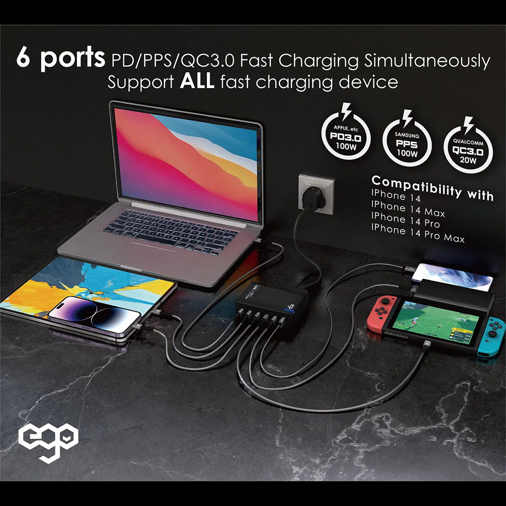 EGO 160W Mighty 6USB 旅行充電器(EGO-6U160)