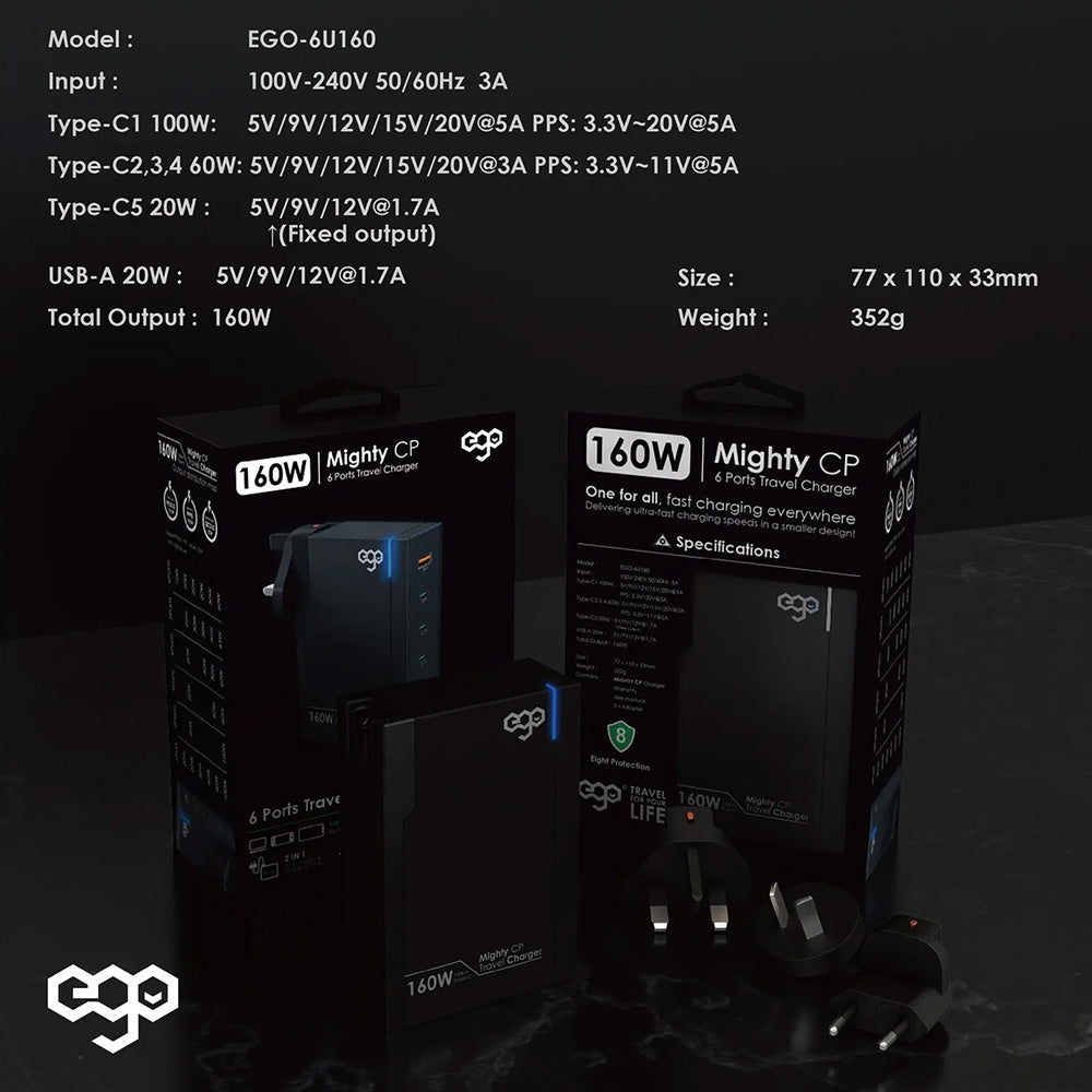 EGO 160W Mighty 6USB 旅行充電器(EGO-6U160)