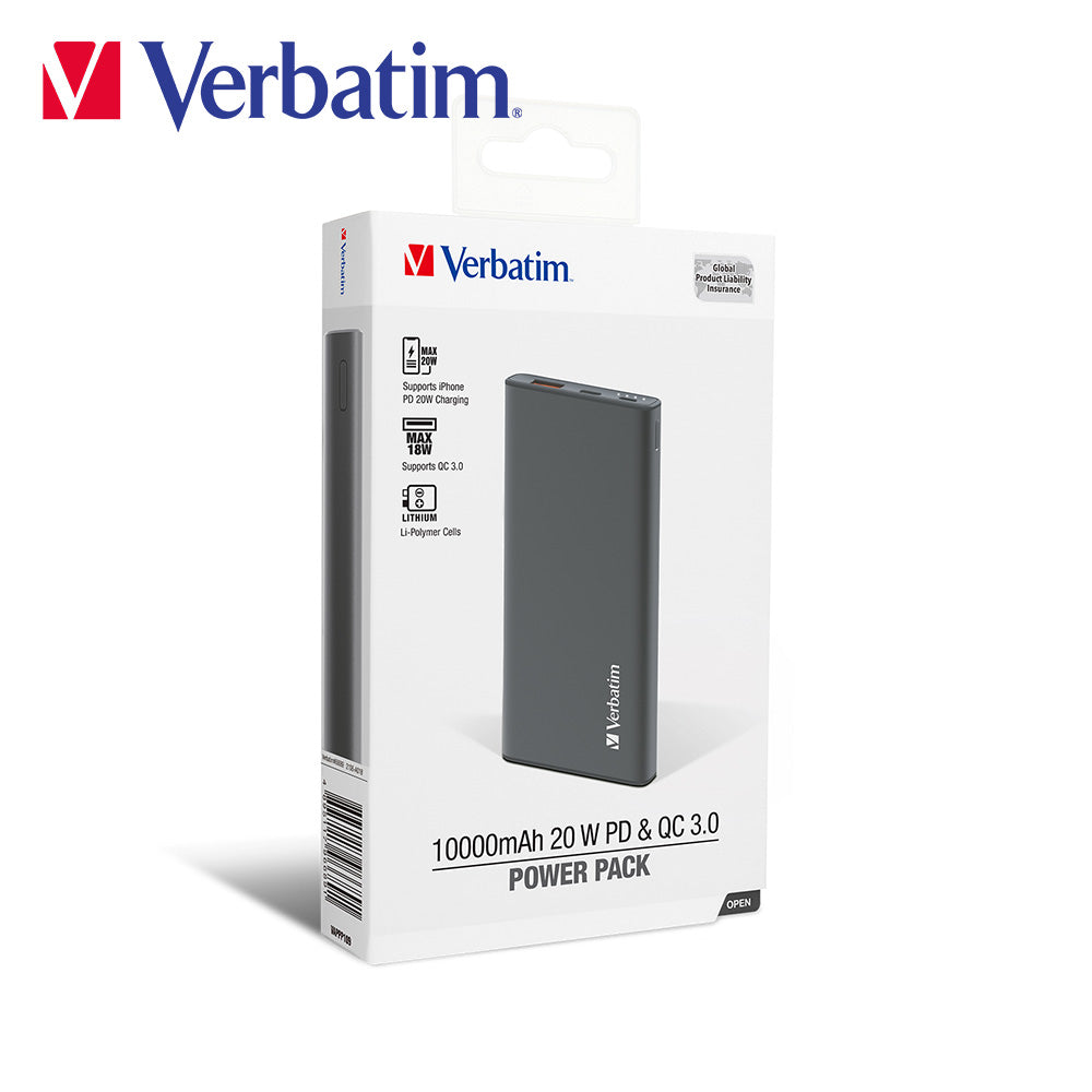Verbatim 10000mAh 20W PD & QC 3.0 流動充電池(#66689/#66691)