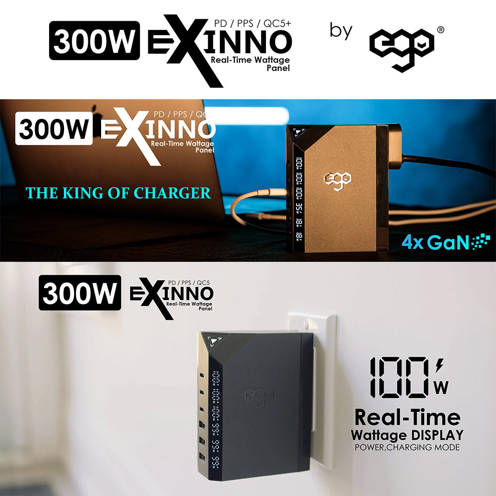 EGO EXINNO 300W 實時功率顯示 USB 旅行充電器 EX240