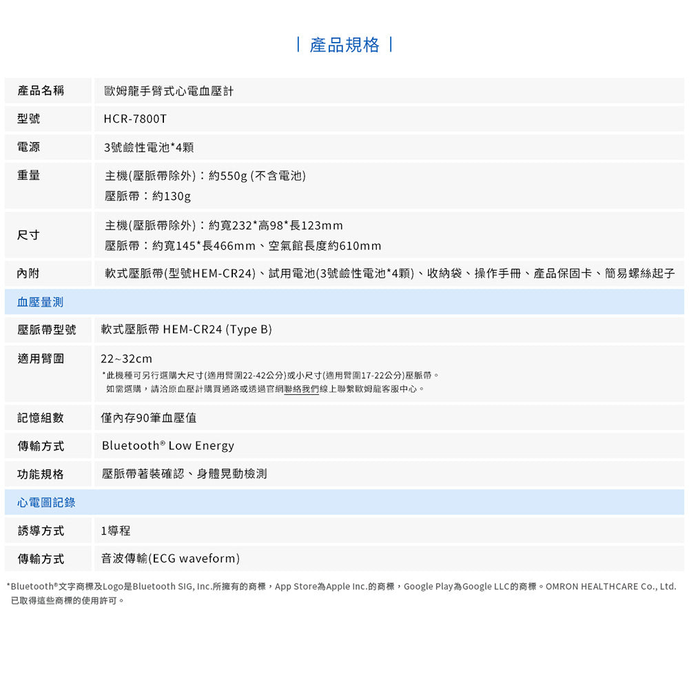 【日本製造 一年保用】Omron 兼有心電圖儀 上臂式藍牙血壓計 HCR-7800T