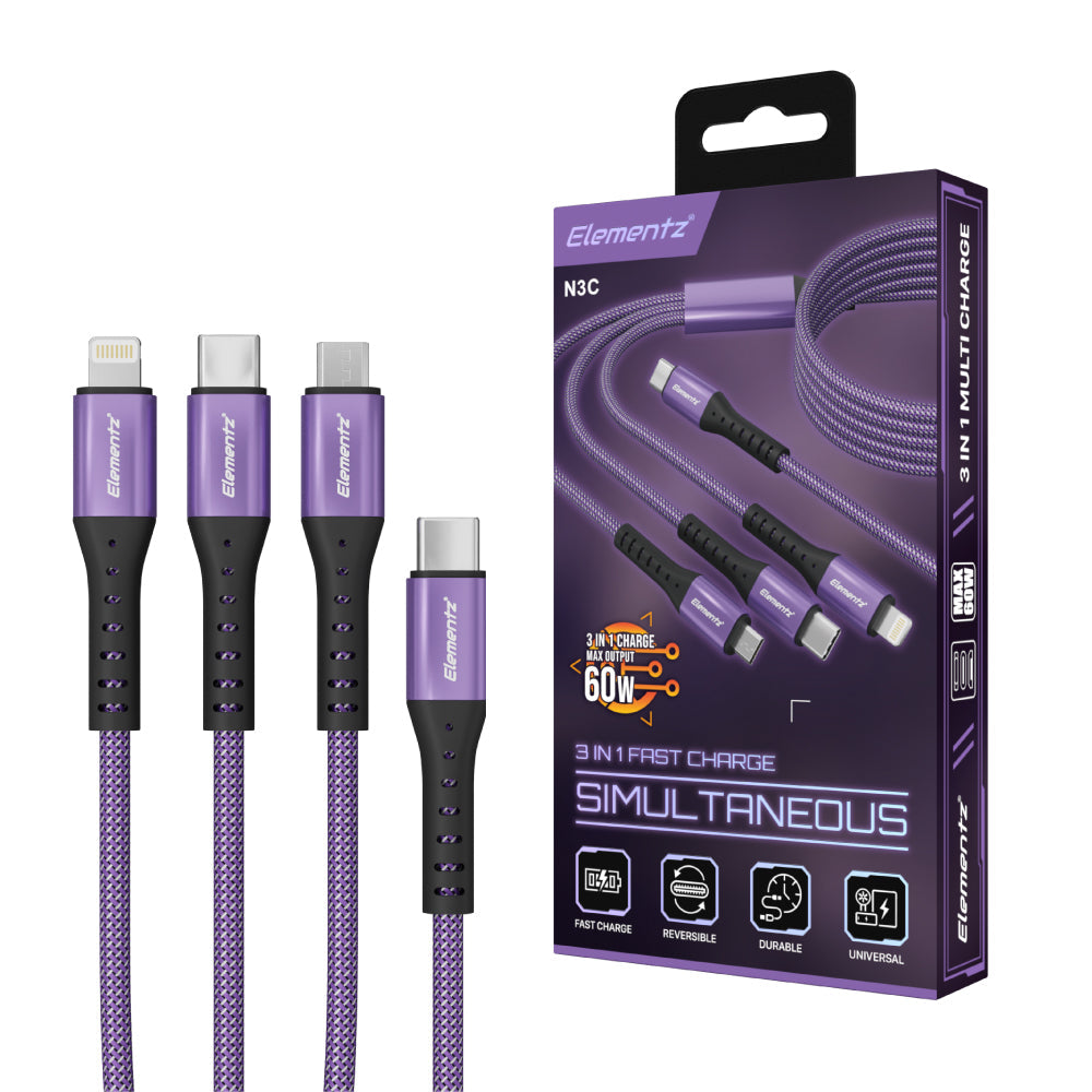 Elementz N3C (TYPE C 3in1 Cable) 3合1 60W PD 快速充電線