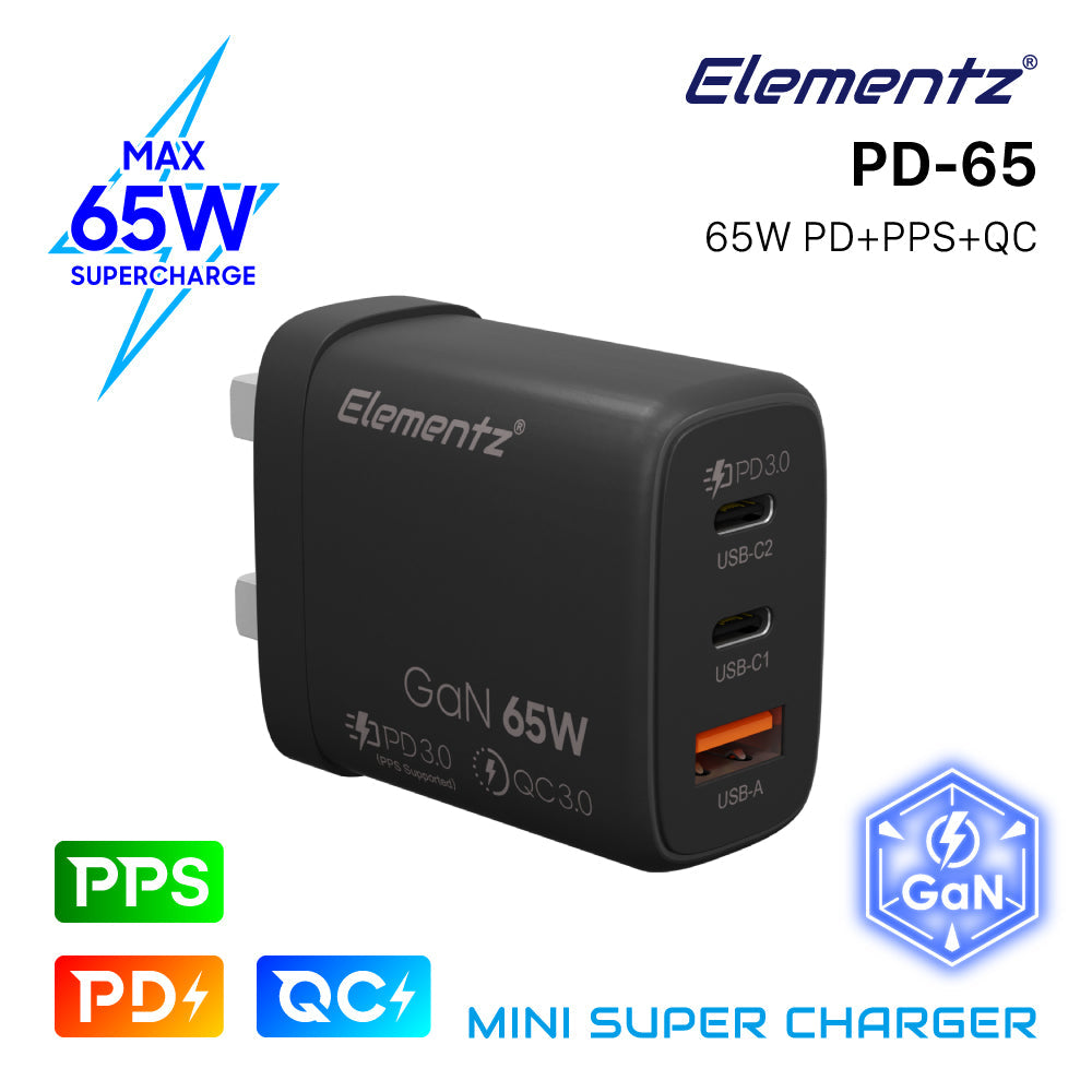 Elementz PD-65 3 PORT 65W GaN 迷你輕巧快速充電器