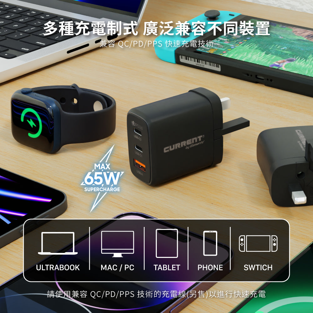 Elementz PD-65 3 PORT 65W GaN 迷你輕巧快速充電器
