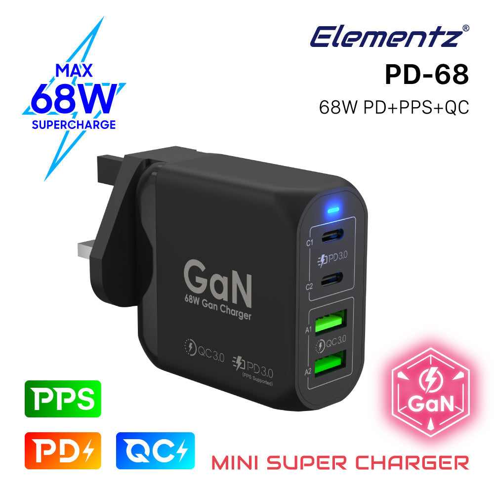 Elementz 4 PORT 68W GaN 雙制式 (氮化鎵) 充電器 PD-68