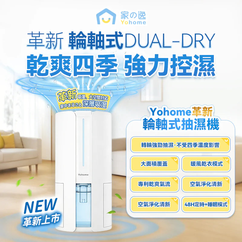 Yohome 轉輪式 Dual-Dry 專利四季控濕暖風乾衣 4L 大空間抽濕機
