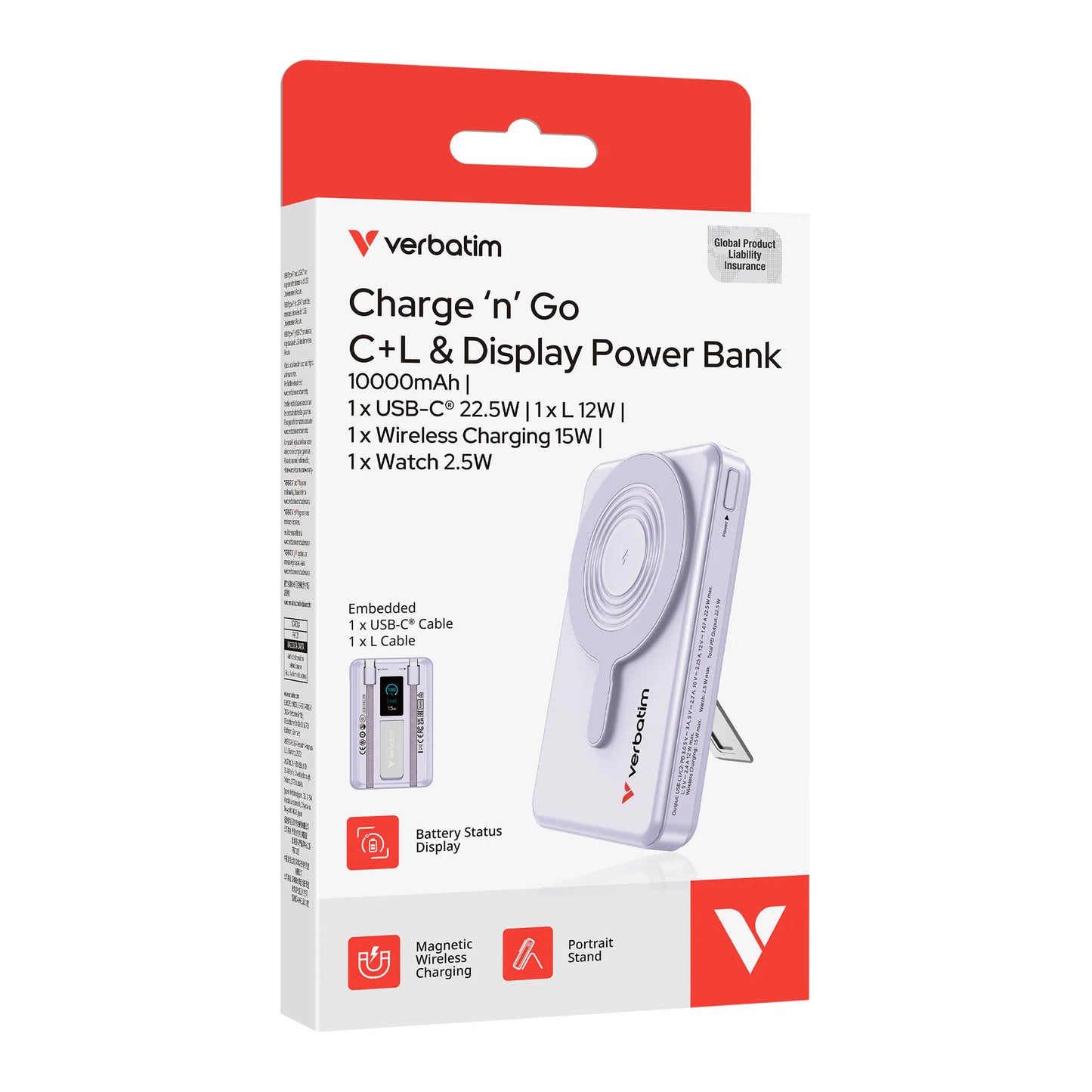 Verbatim Charge 'n' Go 10000mAh C+L 及LED螢幕 流動充電池