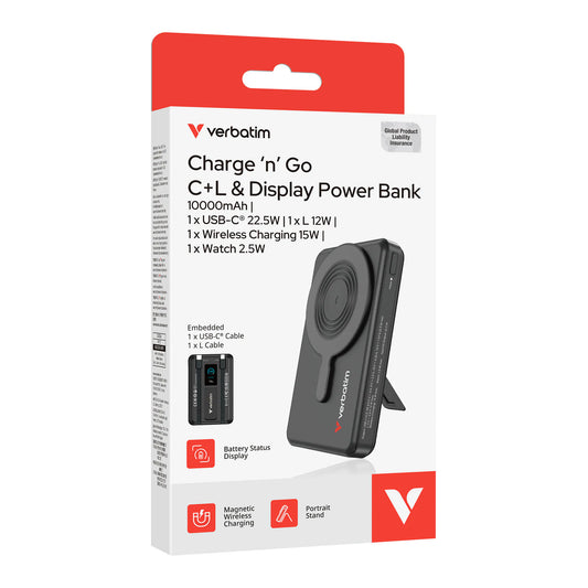 Verbatim Charge 'n' Go 10000mAh C+L 及LED螢幕 流動充電池