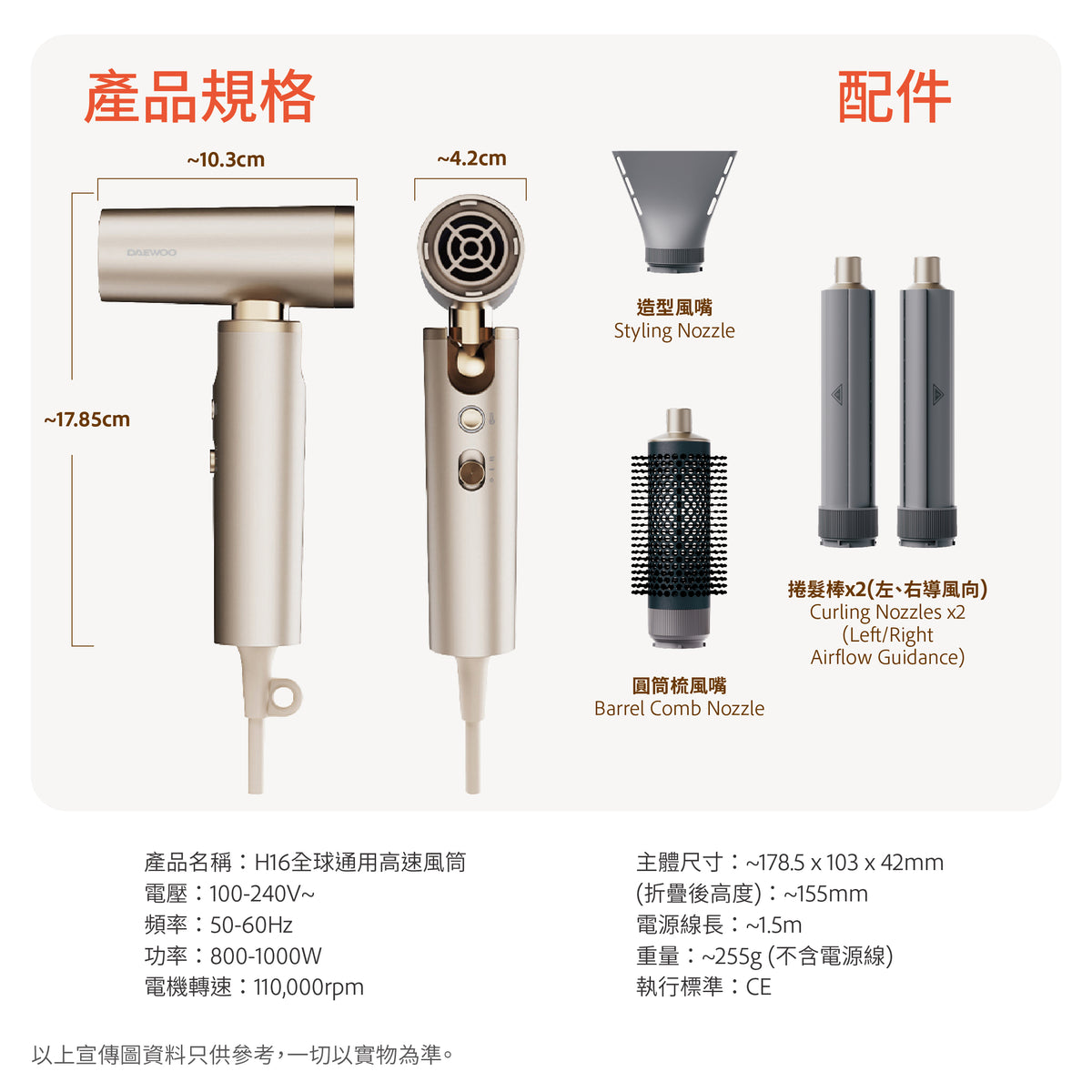 Daewoo 全球通用高速風筒 H16