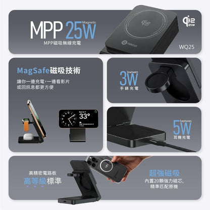 ARGO (MF2)摺疊式 3合1 25W 無線充電器