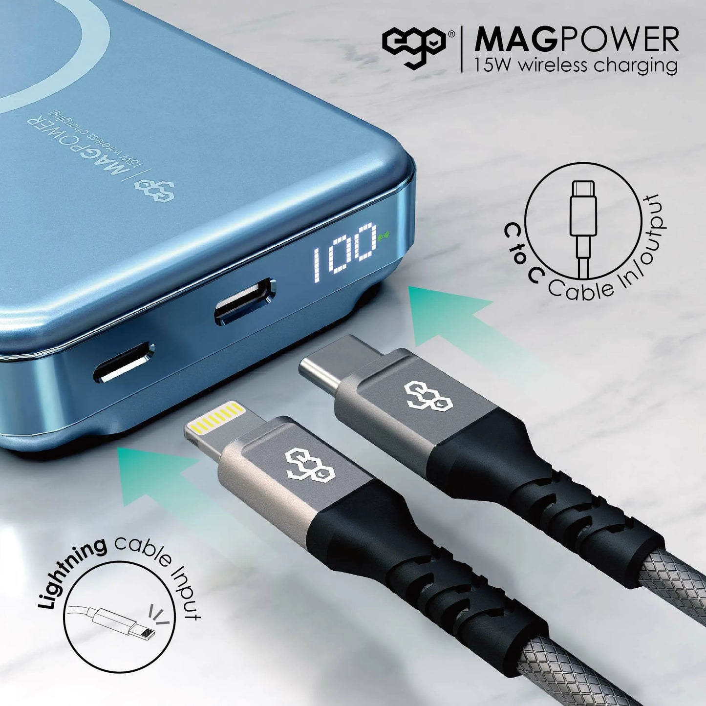 EGO MAGPOWER 3.1代 12000mAh magsafe 數顯行動電源 972WP