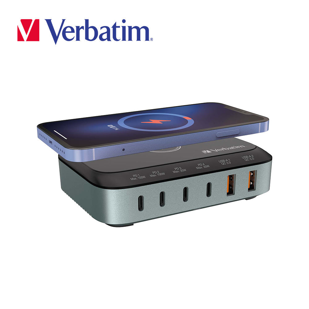 Verbatim 6 端口 100W 連無線充電 GaN 充電器 (#66853)