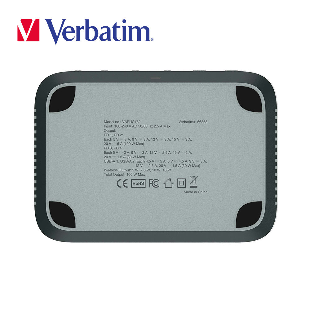 Verbatim 6 端口 100W 連無線充電 GaN 充電器 (#66853)