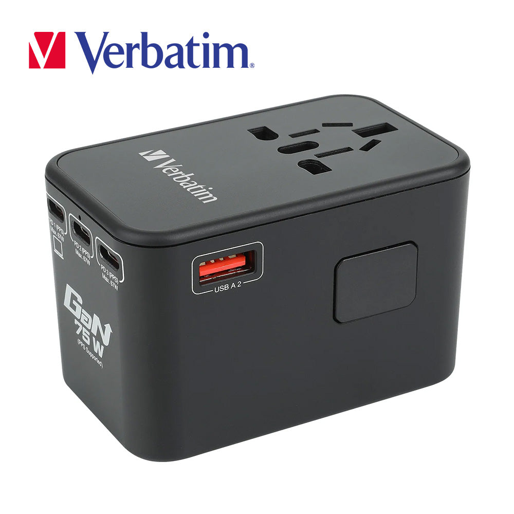 Verbatim 5 端口 75W PD 3.0 & QC 3.0 GaN 通用旅行轉插(#66919/#66920)