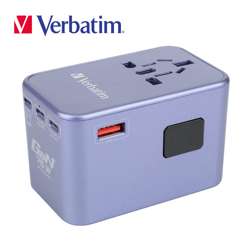Verbatim 5 端口 75W PD 3.0 & QC 3.0 GaN 通用旅行轉插(#66919/#66920)