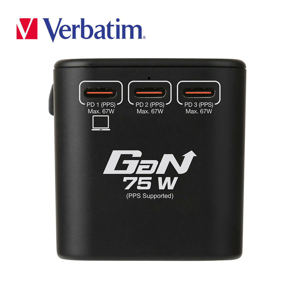 Verbatim 5 端口 75W PD 3.0 & QC 3.0 GaN 通用旅行轉插(#66919/#66920)