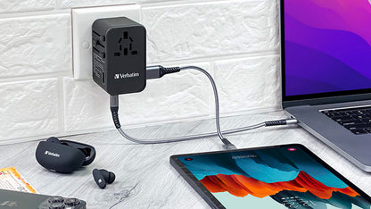 Verbatim 5 端口 75W PD 3.0 & QC 3.0 GaN 通用旅行轉插(#66919/#66920)