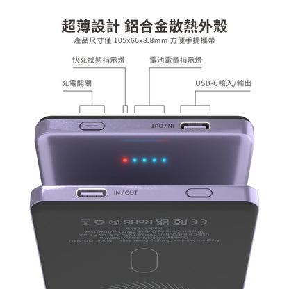 【接受預訂】Elementz 5000mAh 超薄型 磁吸式無線流動充電池 PUS-5000