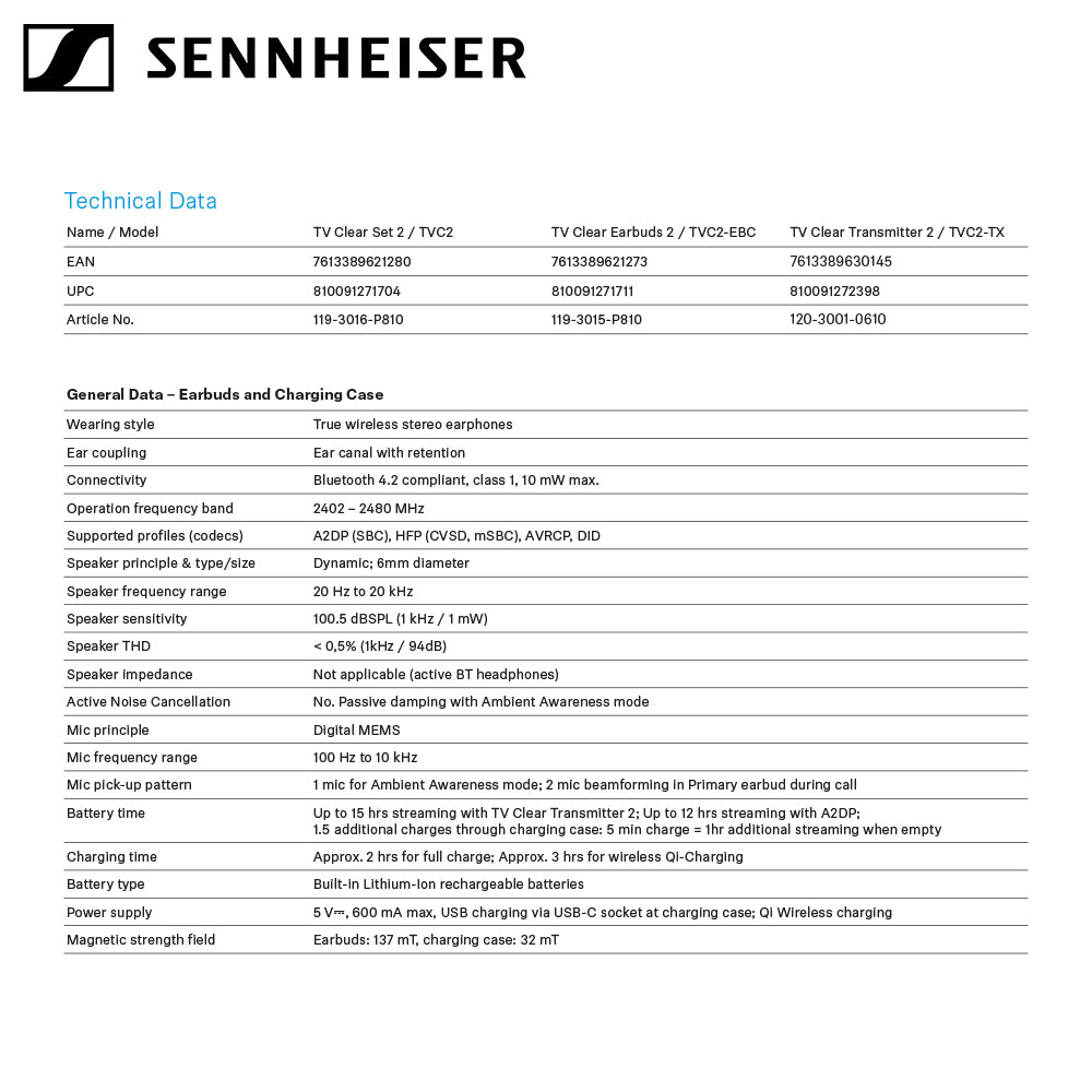 【接受預訂】Sennheiser TV Clear Set 2 真無線耳機+電視無線傳輸器套裝