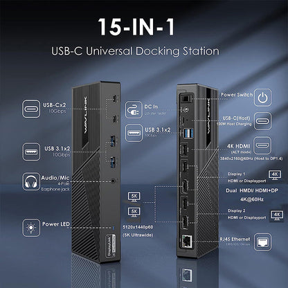 Wavlink WL-UG69PD25 PRO USB-C 4K 13 合 1 通用擴充埠，100W 功率輸出